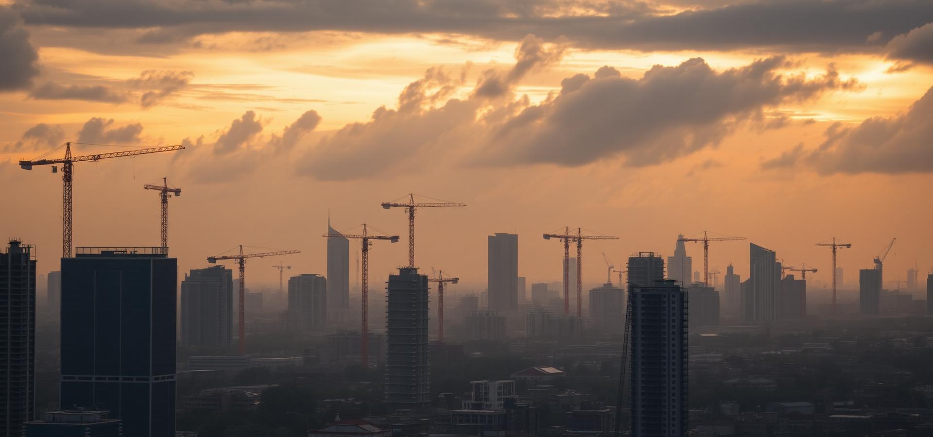 City skyline under development at dusk